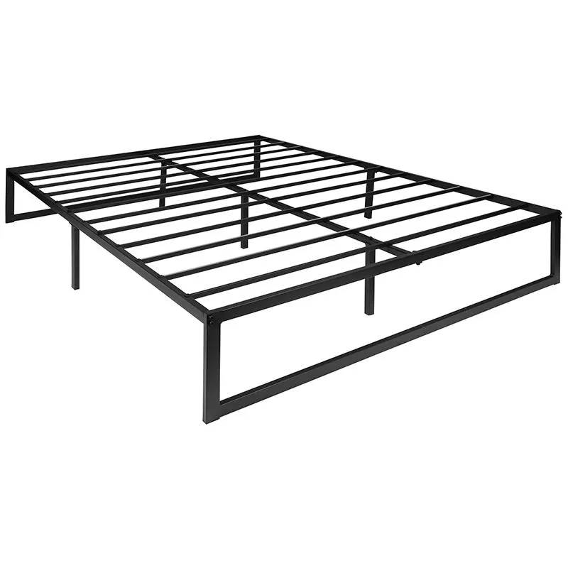 14 Inch Metal Platform Bed Frame - No Box Spring Needed With Steel Slat Support And Quick Lock Functionality (Queen) By Flash Furniture