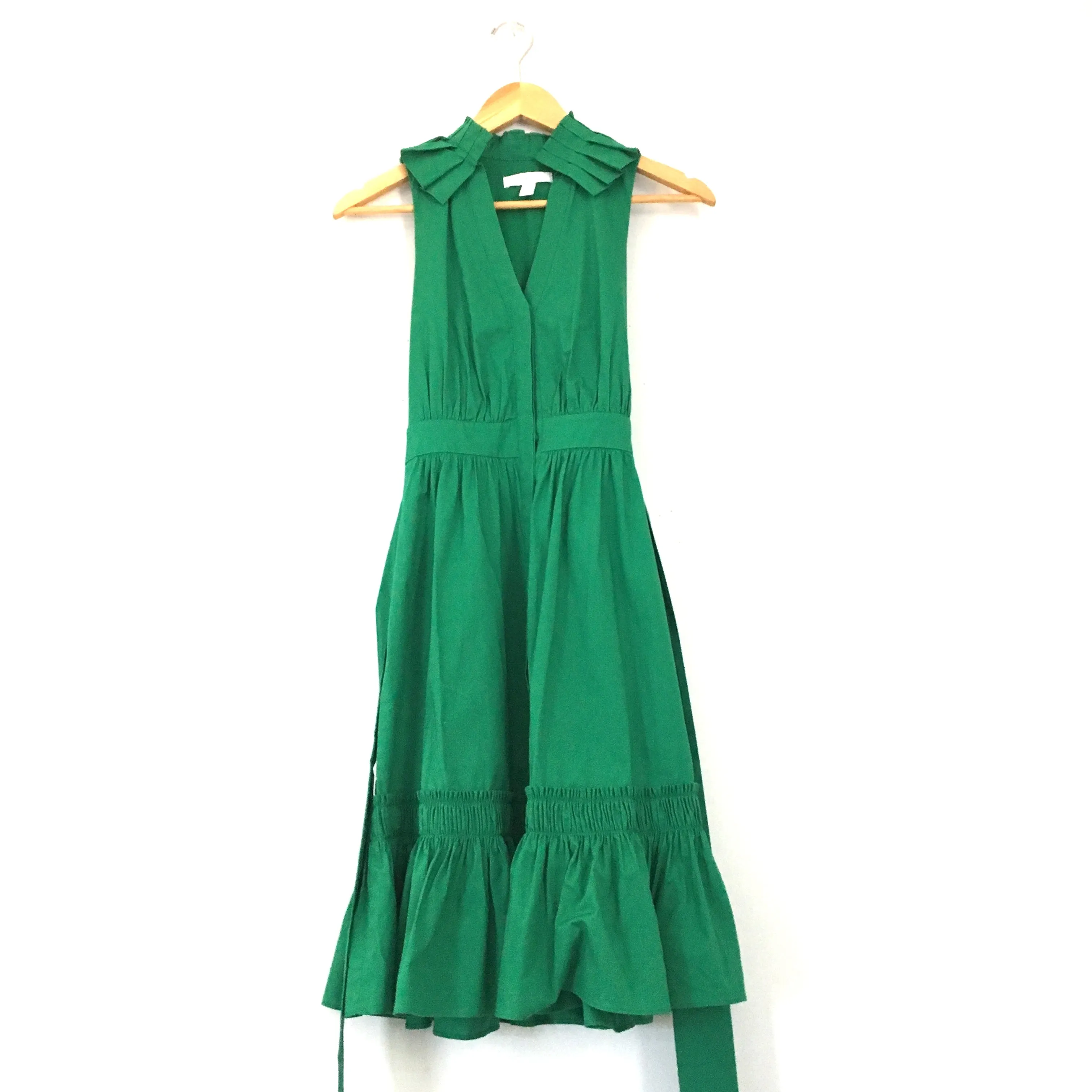 1901 Green Pleated Collar Shirtdress With Front Buttons and Waist Tie - Size 2