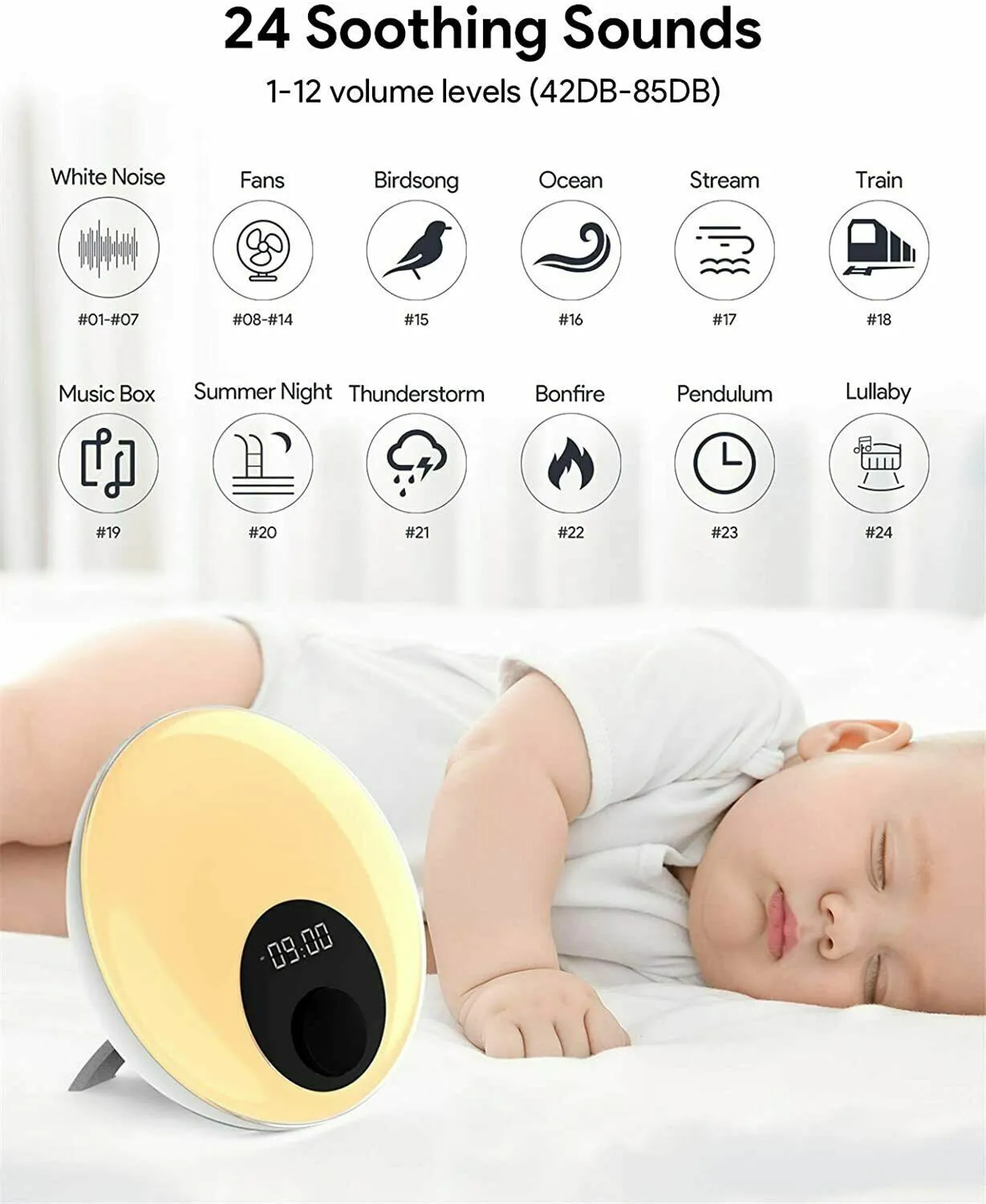 2-in-1 Sleep Therapy Lamp with Non-Looping Natural & White Noise Sounds   LED Lighting