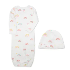 2-Piece Organic Cotton Cap & Gown Set in Rainbow Print