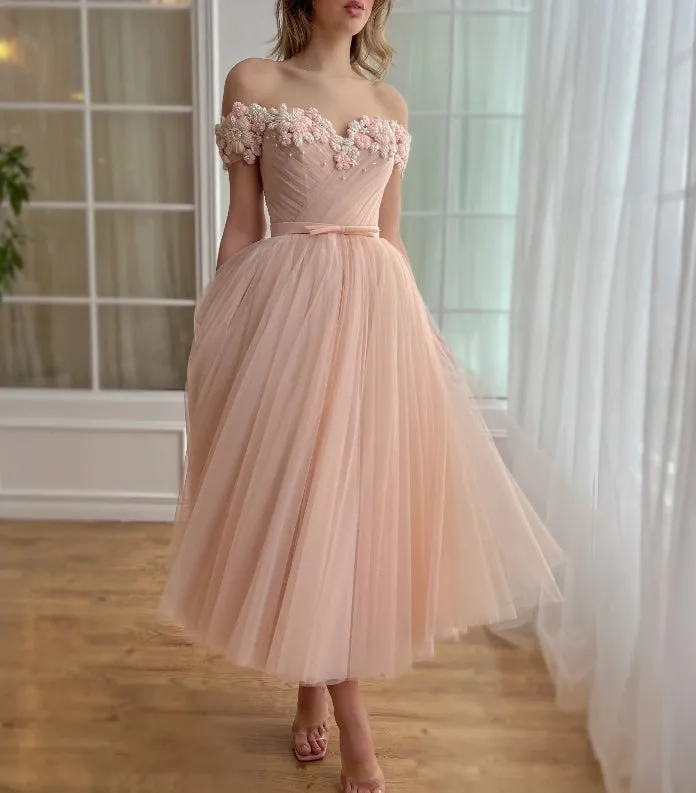 3D Flower A-line Lace Appliques Prom Dresses for Women Tulle Wedding Dress lovely Long Skirt