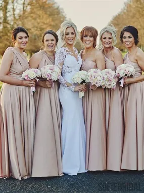 A-line Floor-length One-shoulder Long Bridesmaid Dresses, BD1036