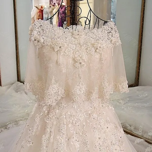 A-line Sweetheart Cathedral Train Tulle Beaded Lace Wedding Dresses ASD2633