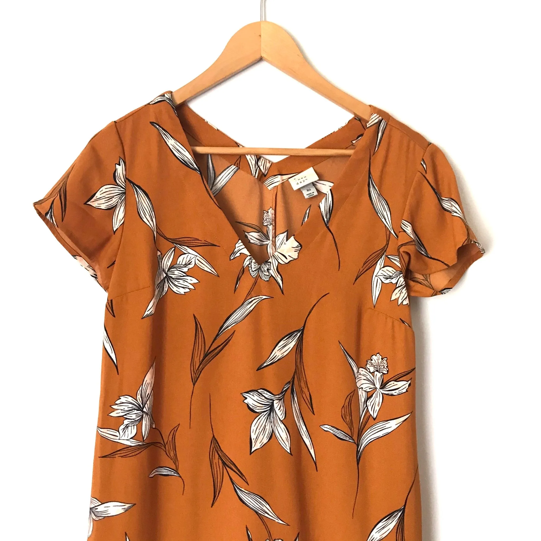 A New Day Orange Floral Cap Sleeve Dress- Size XS