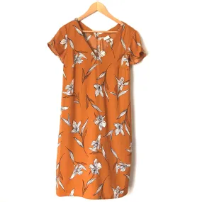 A New Day Orange Floral Cap Sleeve Dress- Size XS