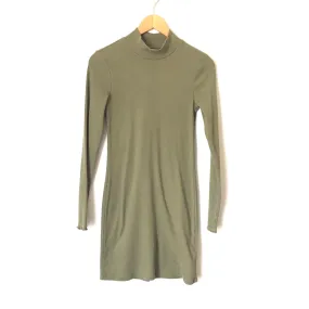 Abercrombie & Fitch Green Mock Neck Ribbed Long Sleeve Dress- Size S