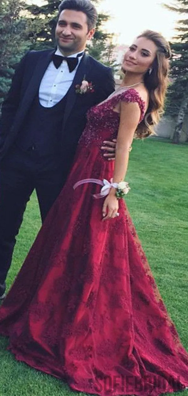 Appliques Satin Prom Dresses, A-line Prom Dresses, Popular Prom Dresses, PD0732