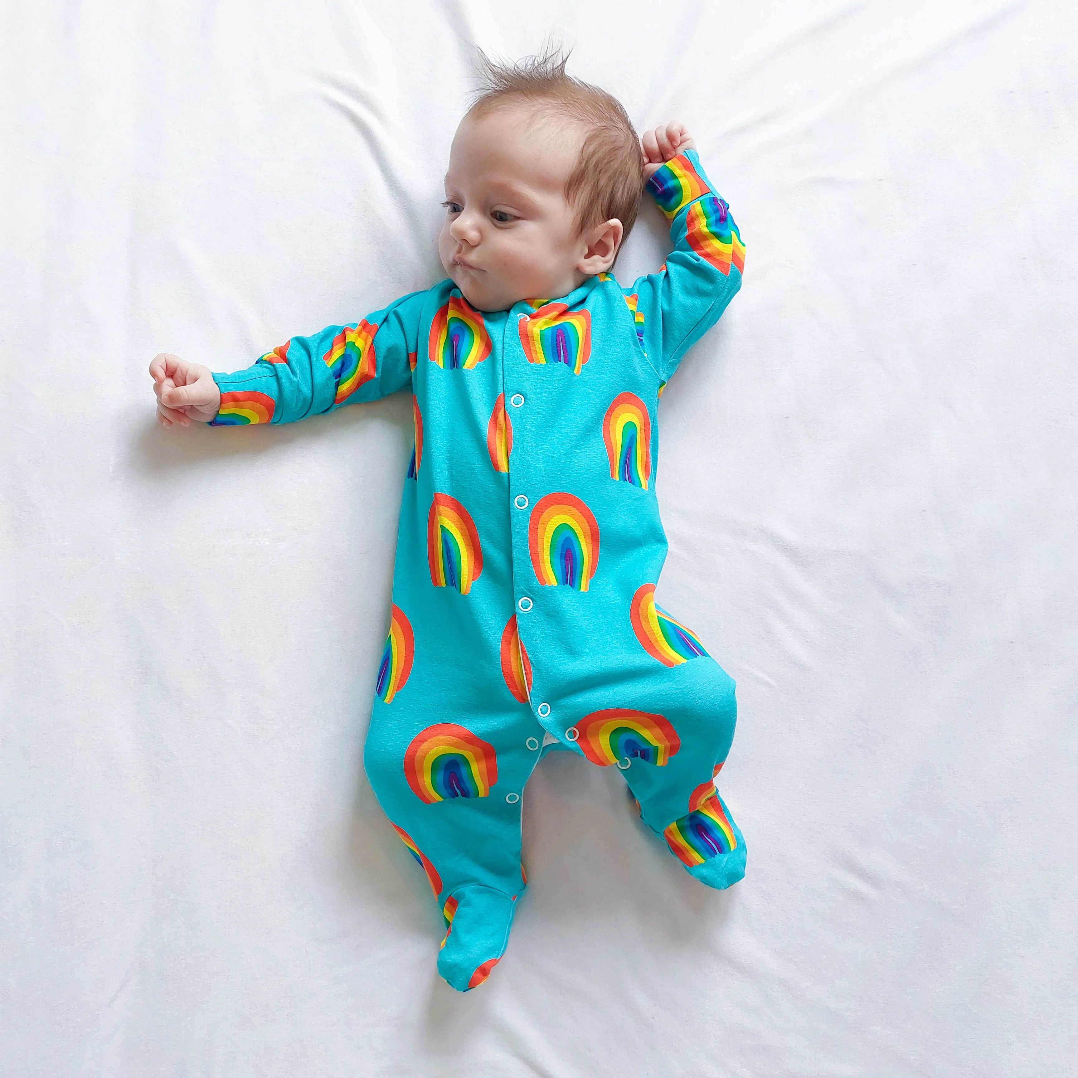 Aqua Rainbow cotton sleepsuit