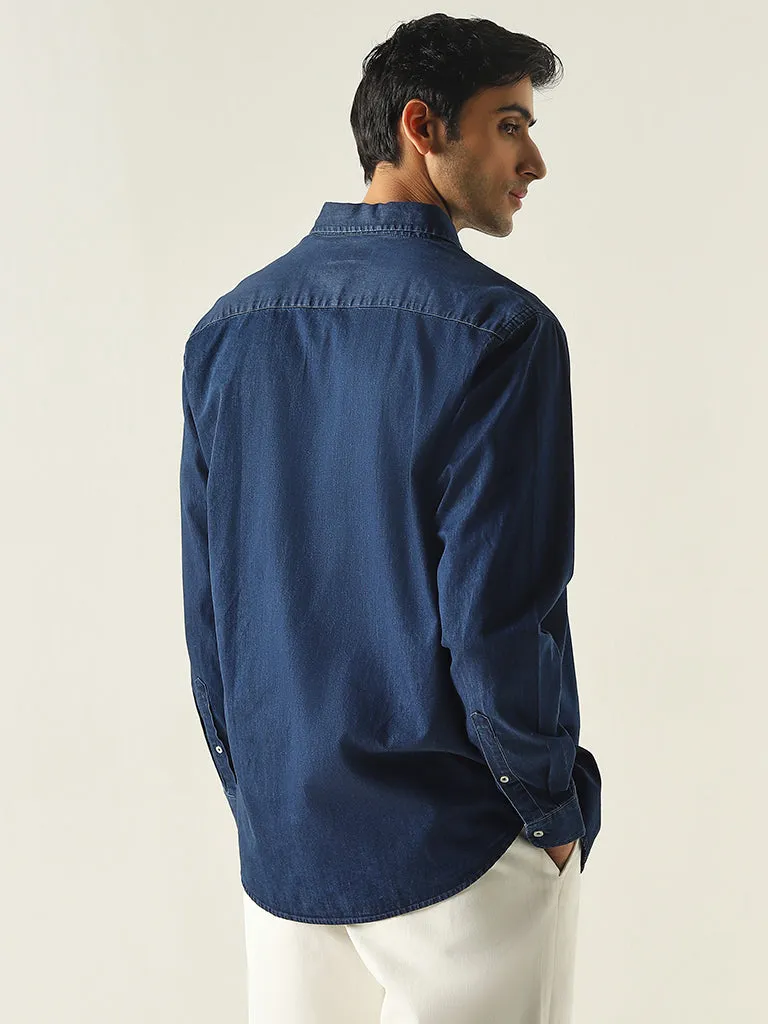 Ascot Dark Blue Chambray Relaxed-Fit Cotton Shirt