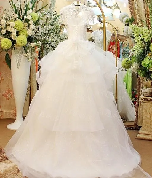 Ball-Gown Illusion Chapel Train Organza Rhine Stone Crystal Wedding Dresses ASD2627