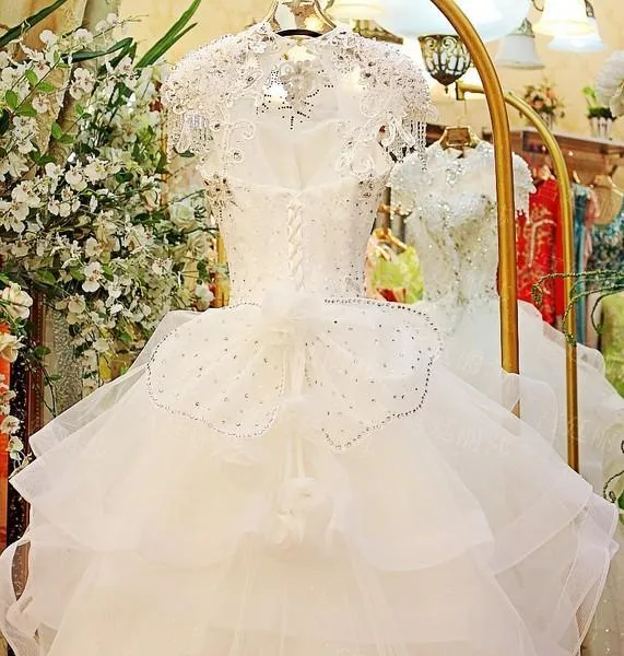 Ball-Gown Illusion Chapel Train Organza Rhine Stone Crystal Wedding Dresses ASD2627