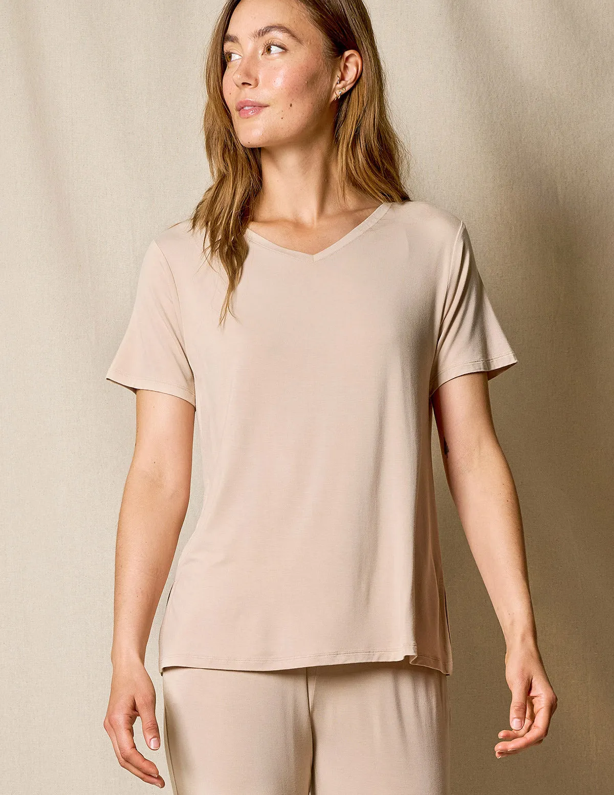 Bamboo V-Neck Sleep Tee - Almond