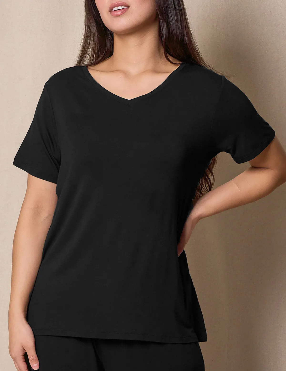 Bamboo V-Neck Sleep Tee - Black