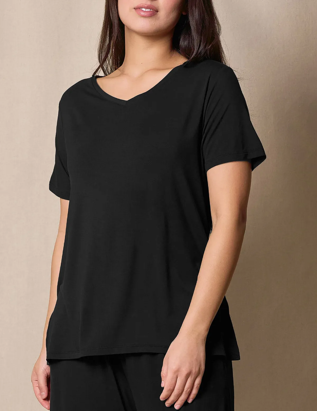 Bamboo V-Neck Sleep Tee - Black