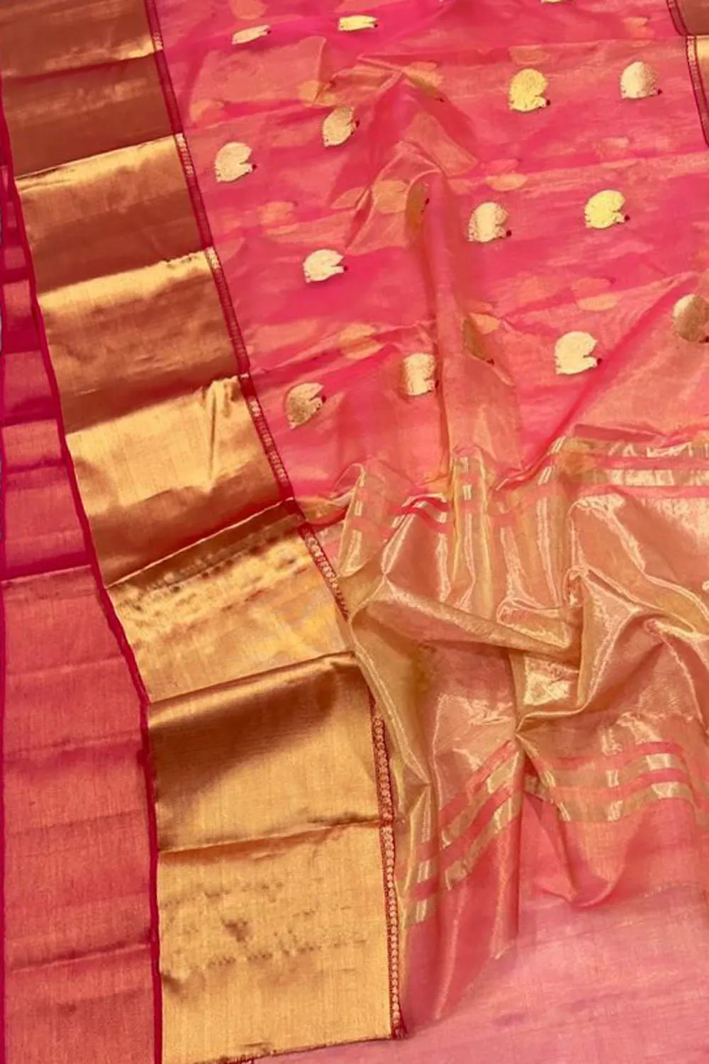 Beautiful Pink Chanderi Handloom Silk Saree