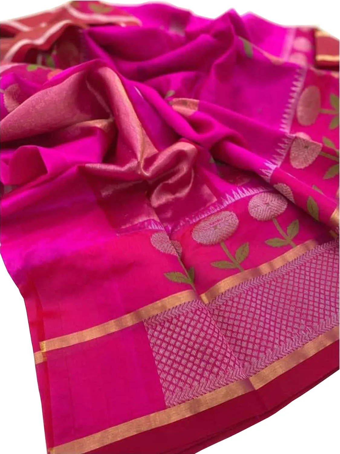 Beautiful Pink Chanderi Handloom Silk Saree