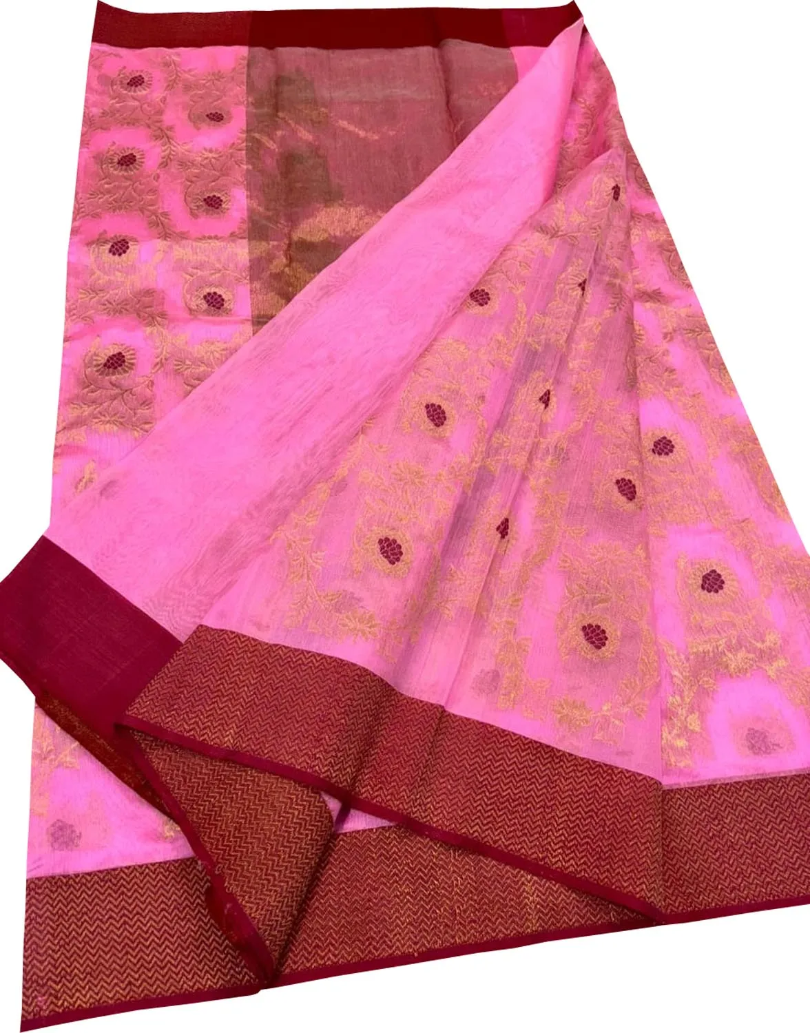 Beautiful Pink Chanderi Silk Saree - Handloom Pure Elegance