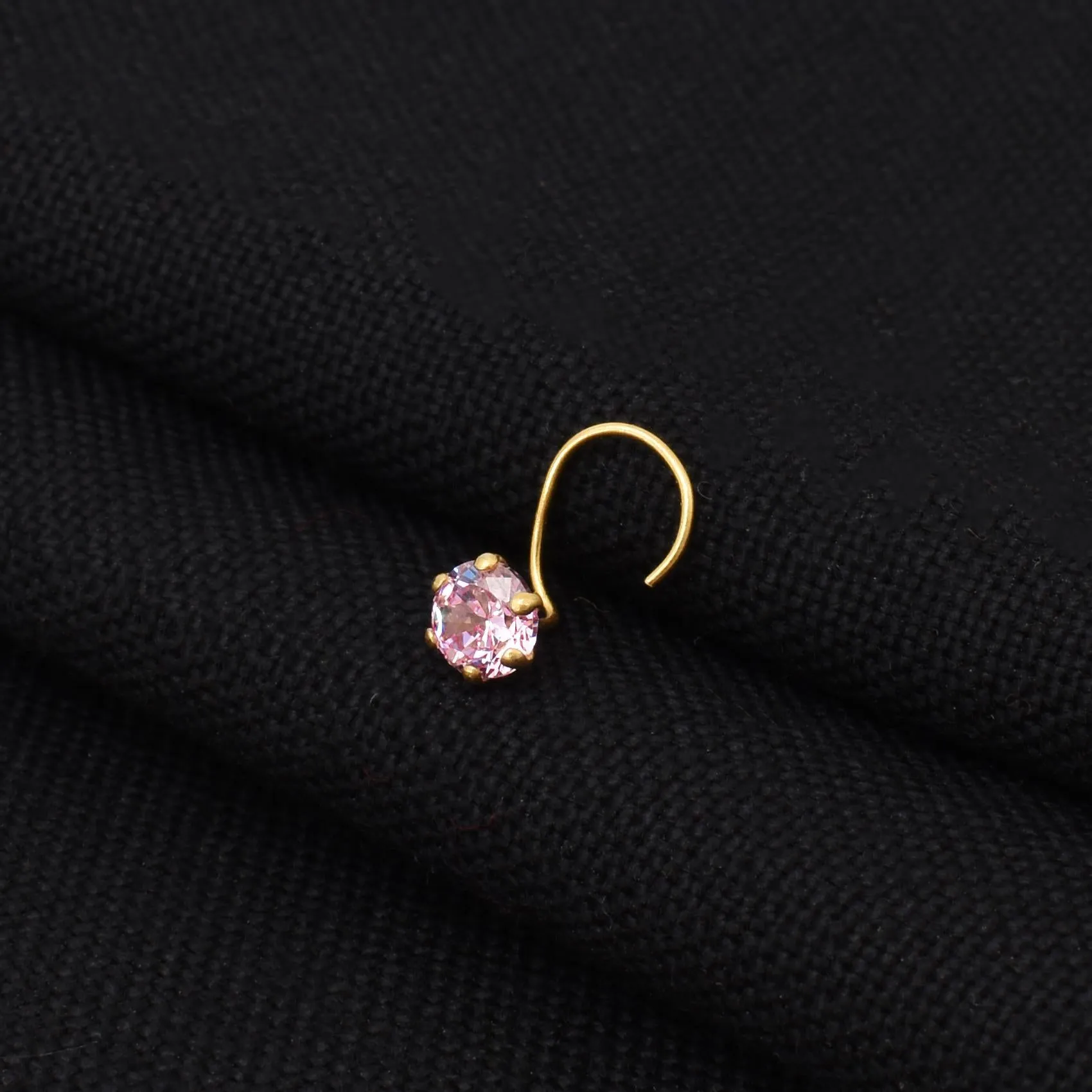 Beautiful Round Pink Crystal Gold Nosepin