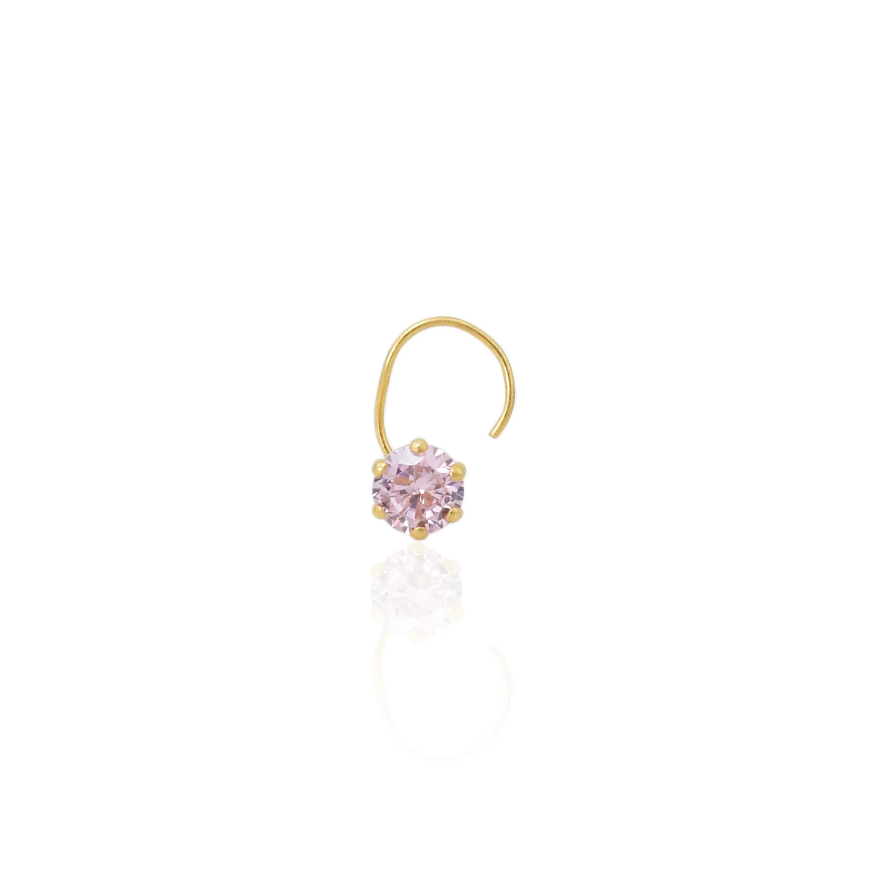 Beautiful Round Pink Crystal Gold Nosepin