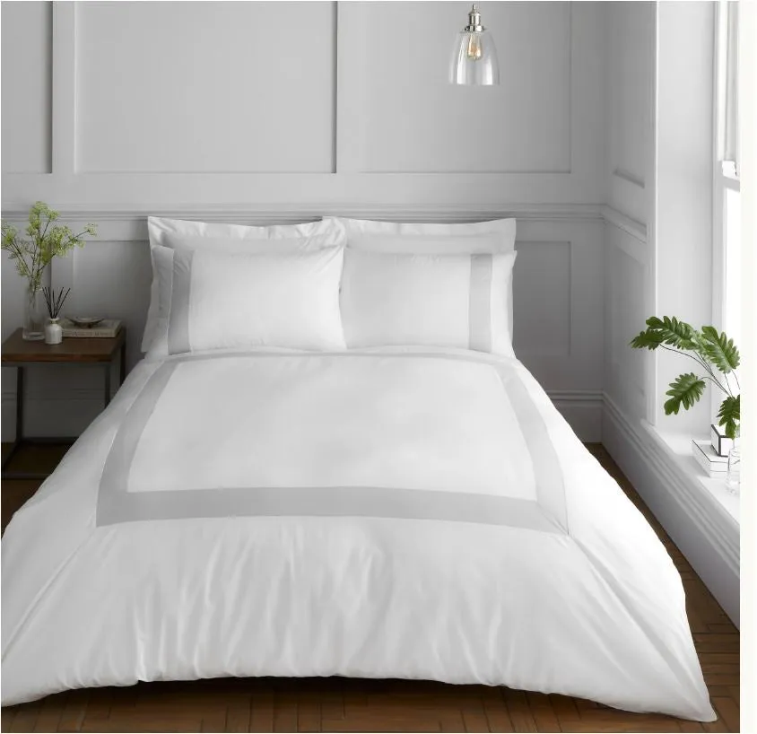 Bianca Tailored White & Silver Double Duvet Set