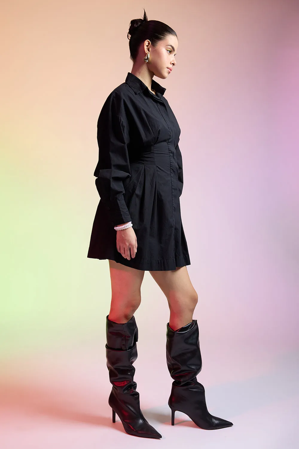 Black Cotton Shirt Dress