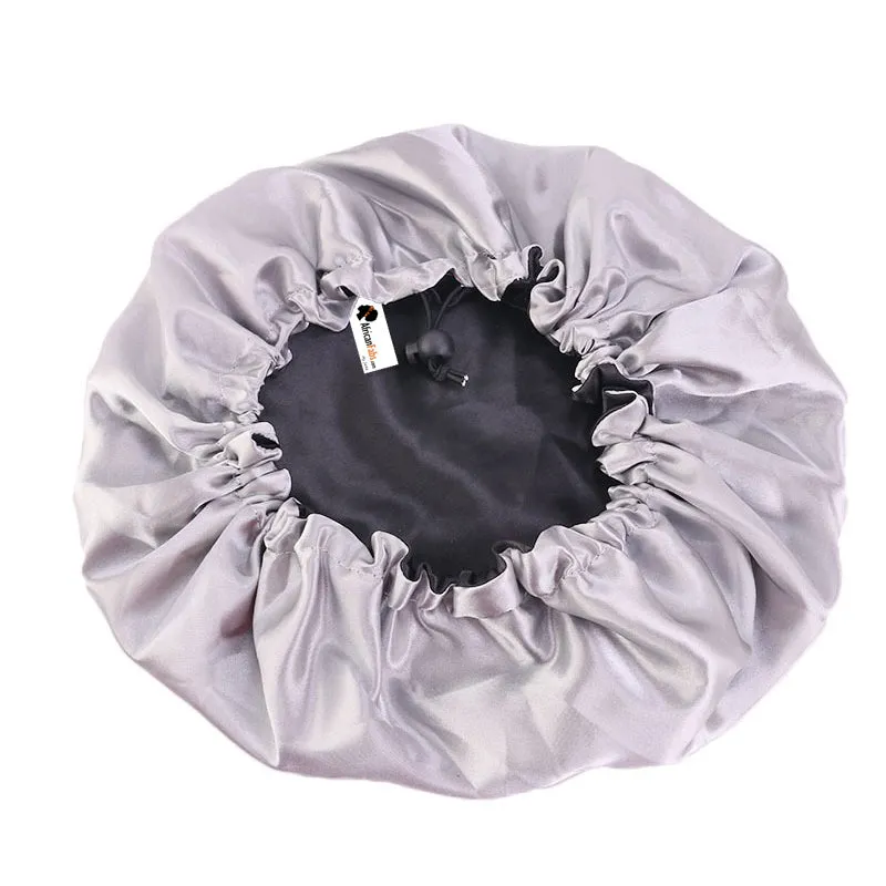 Black / Grey Satin Hair Bonnet ( Adjustable & Reversable Satin Night sleep cap )