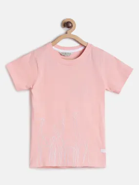 Boys Regular Fit Light Pink Embroidered Cotton T-shirt