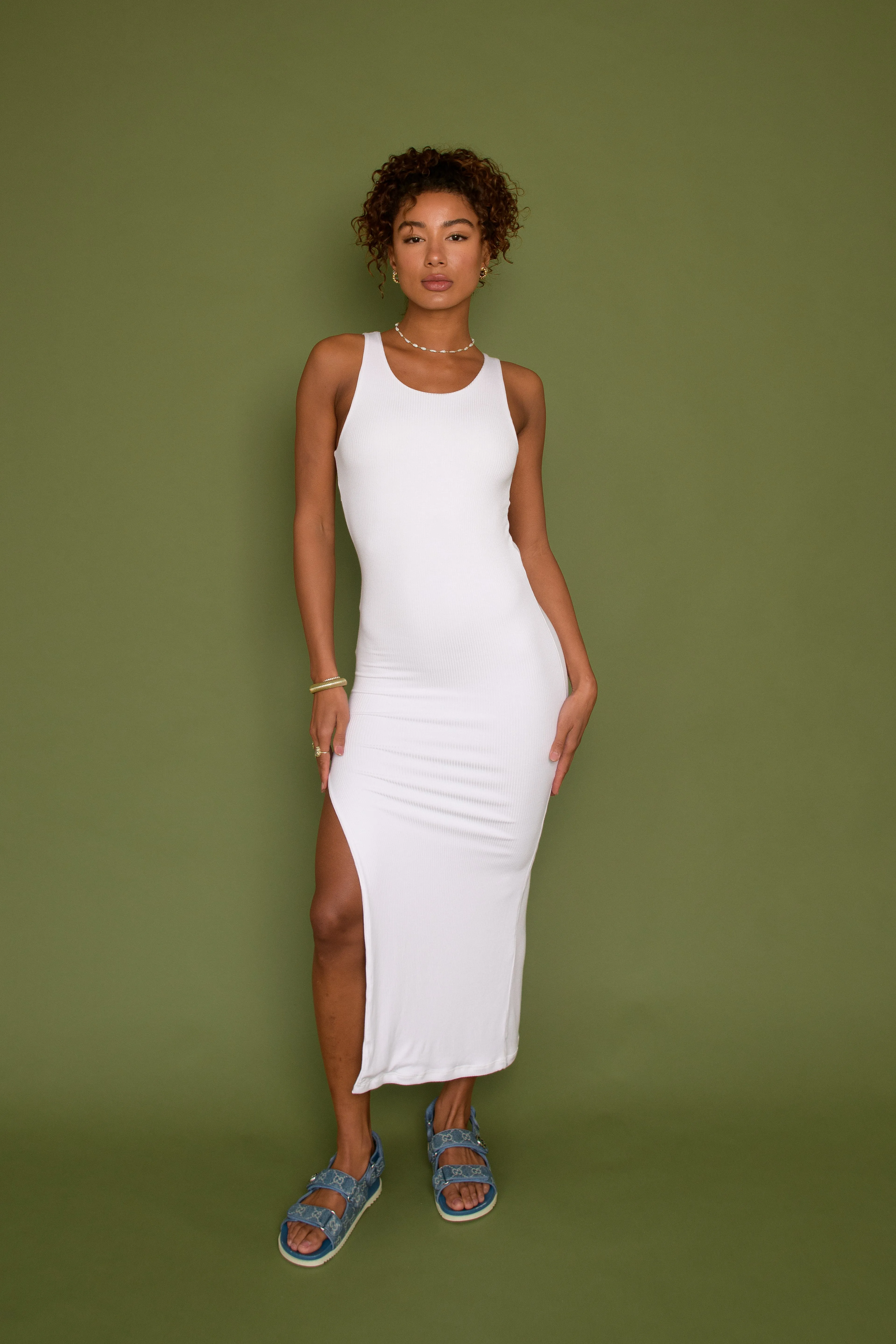 Bre Dress Ribbed - White