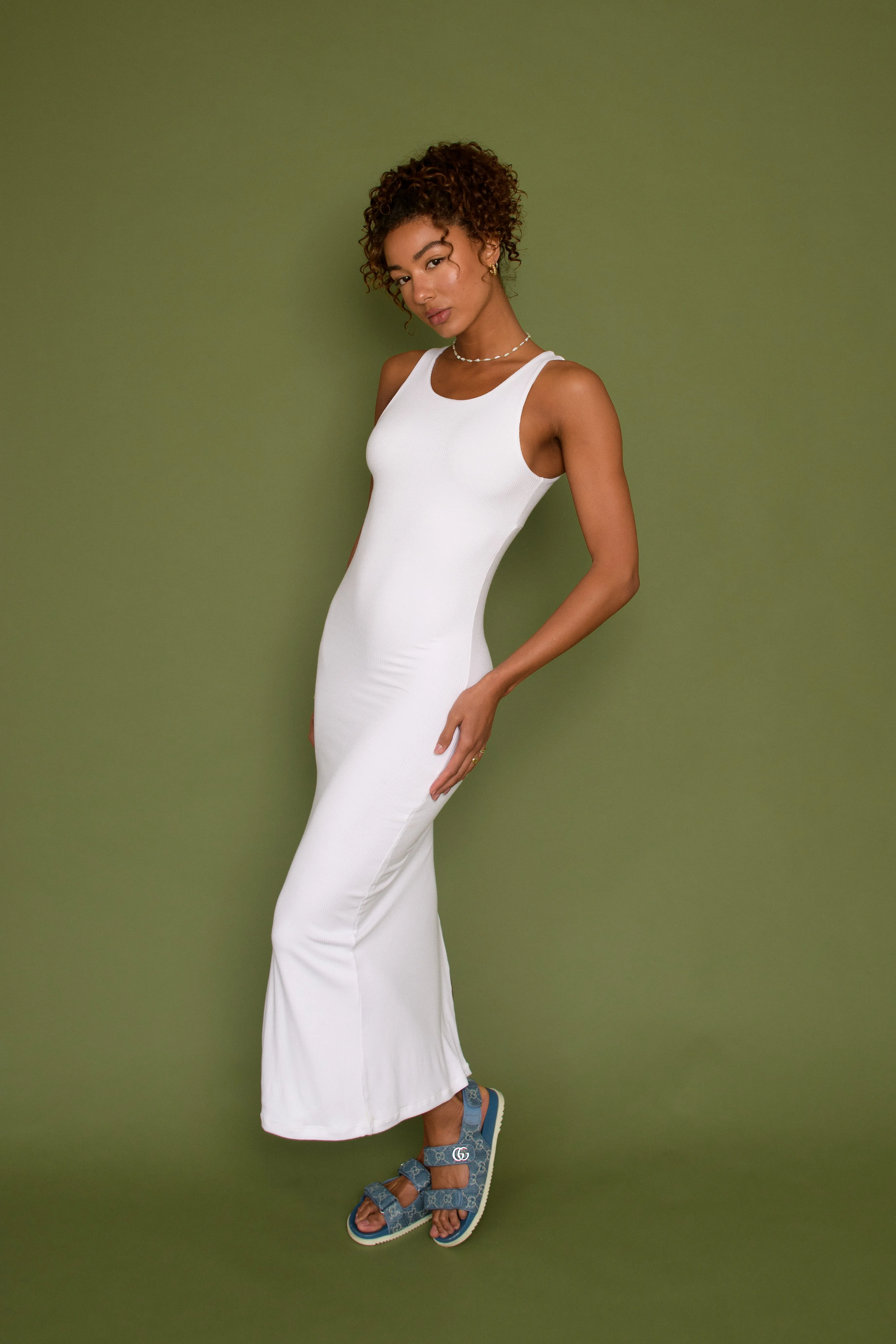 Bre Dress Ribbed - White