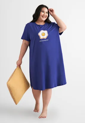 Breakfast Cotton Jersey Sleep Dress -  Blue Egg