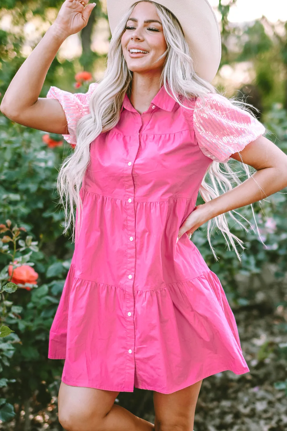 Bubble Tiered Ruffled Shirt Dress