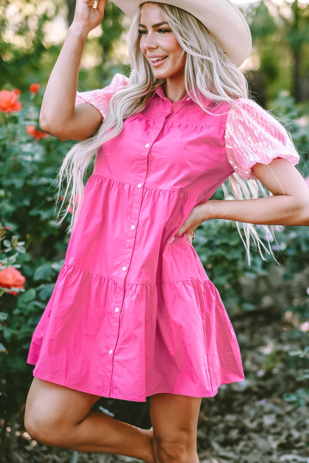 Bubble Tiered Ruffled Shirt Dress