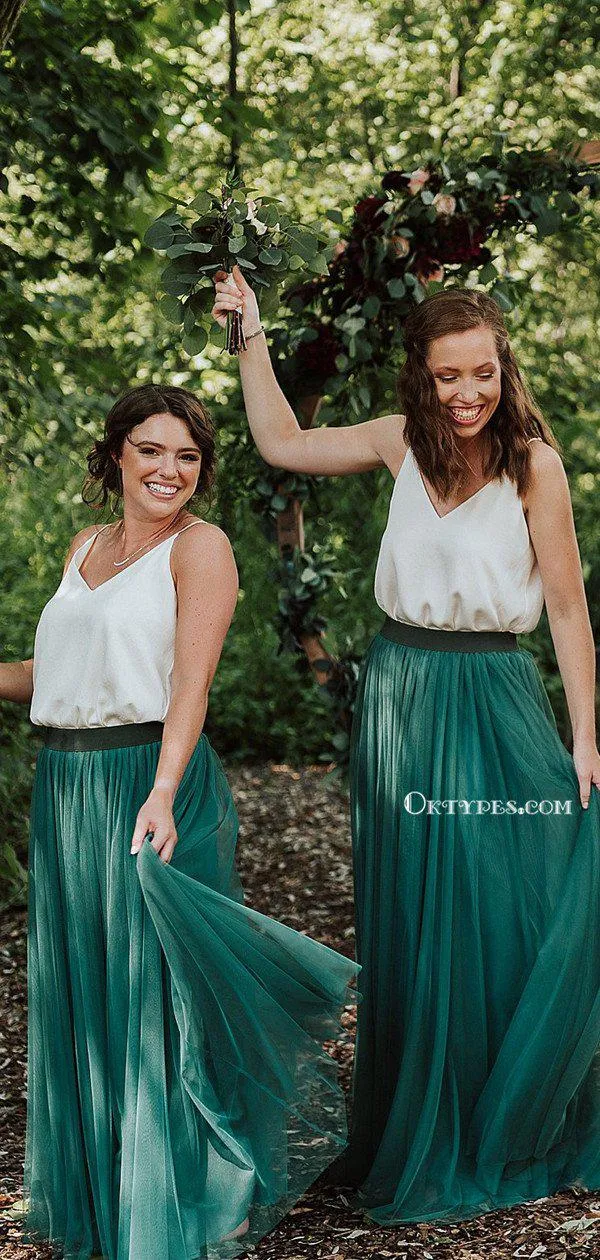 Charming Newest Green Tulle Long Cheap Floor-Length Bridesmaid Dresses, BDS0021