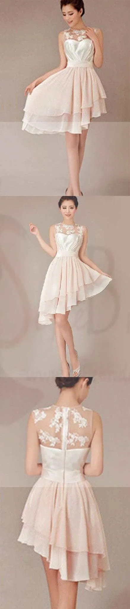 Cheap Pretty Junior Blush Pink Hi-Lo Short Knee-Length Discount Wedding Bridesmaid Dresses, WG96