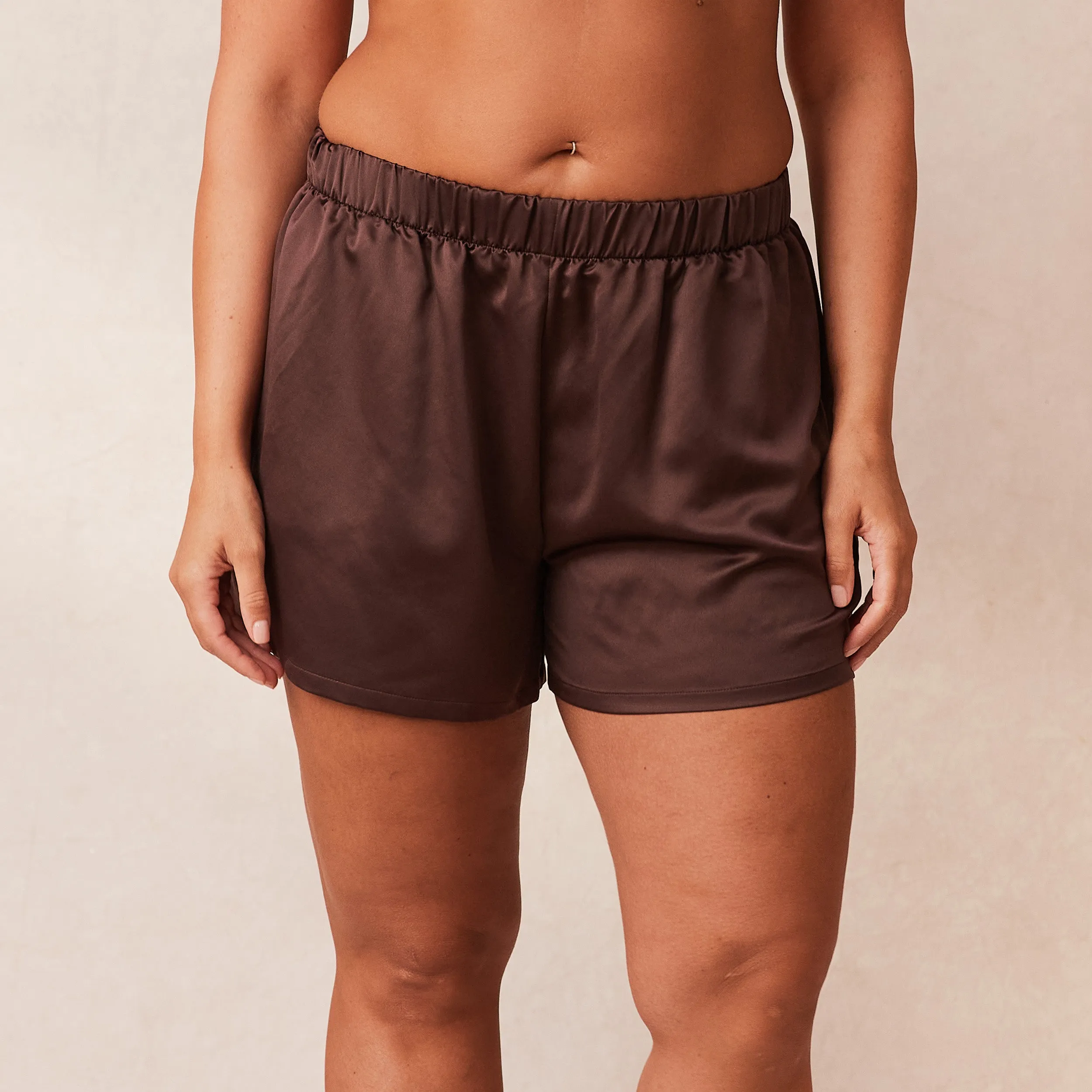 Classic Satin Pyjama Shorts - Chocolate