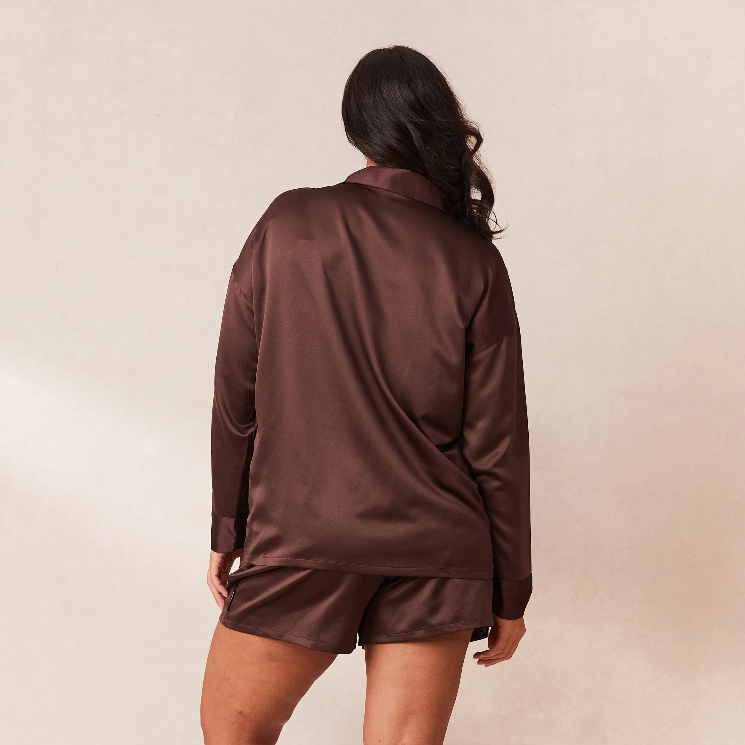 Classic Satin Pyjama Shorts - Chocolate