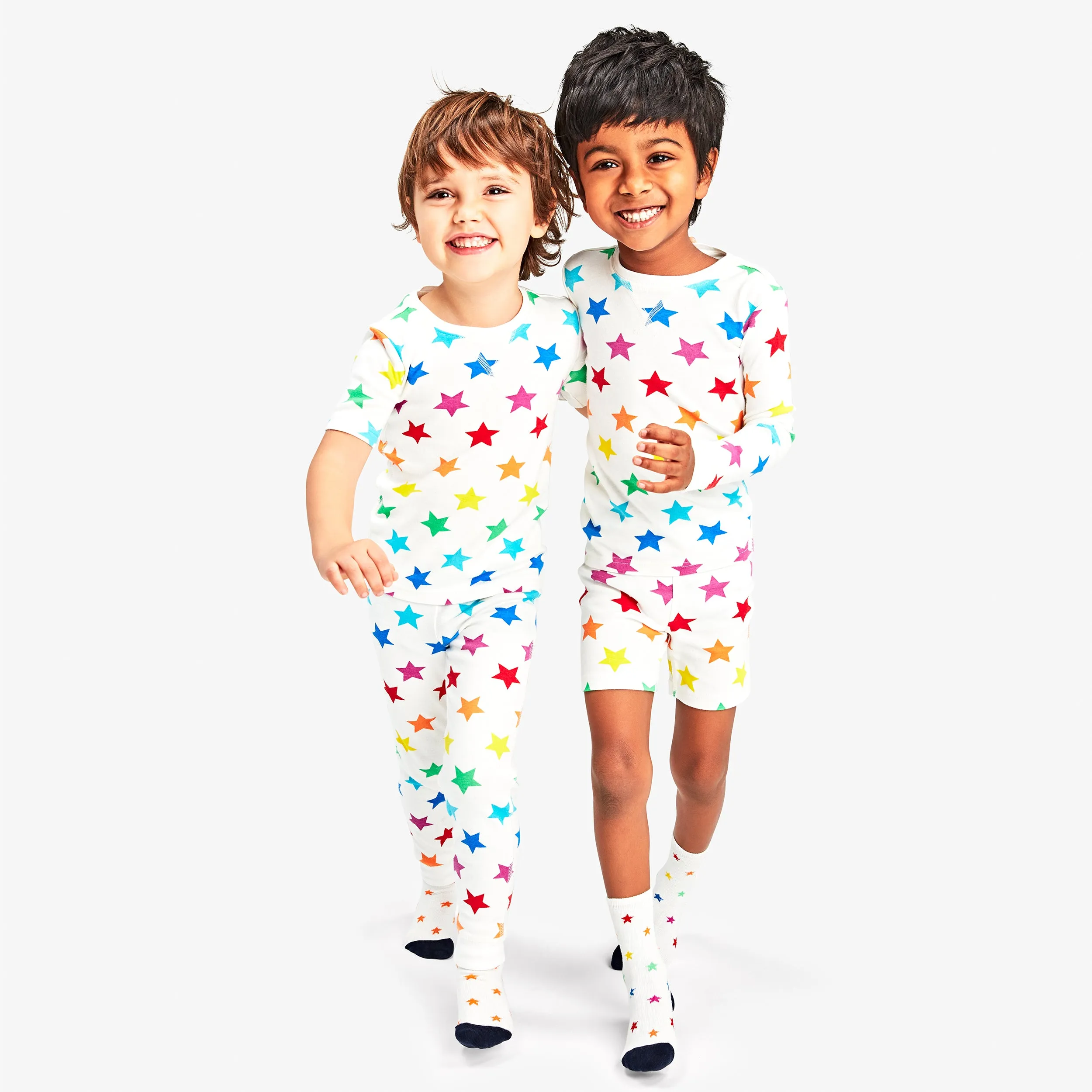 Clearance kids organic short sleeve pj top in bright rainbow stars