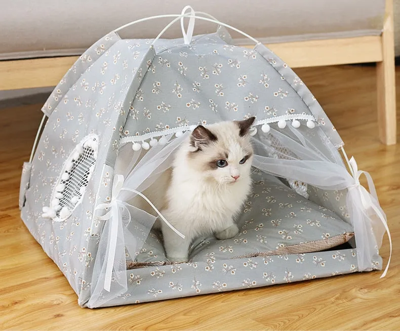 Comfy Cat Tent With Mat And Curtain