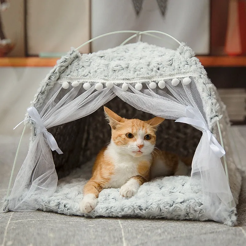 Comfy Cat Tent With Mat And Curtain