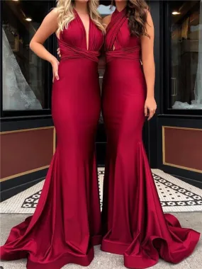 Convertible  Long Mermaid Soft Satin Bridesmaid Dresses