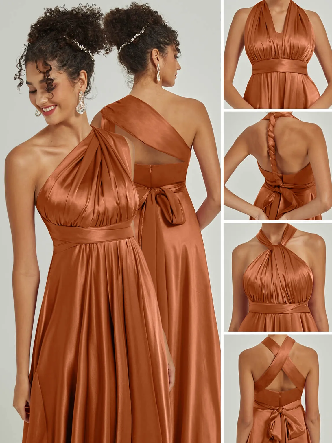 Cooper Satin Convertible Bridesmaid Dress Multi Ways Wrap A-Line Gowns