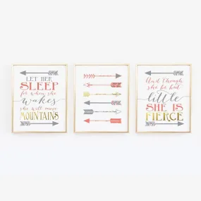 Coral, Gold & Gray Nursery Wall Prints -  Set of 3