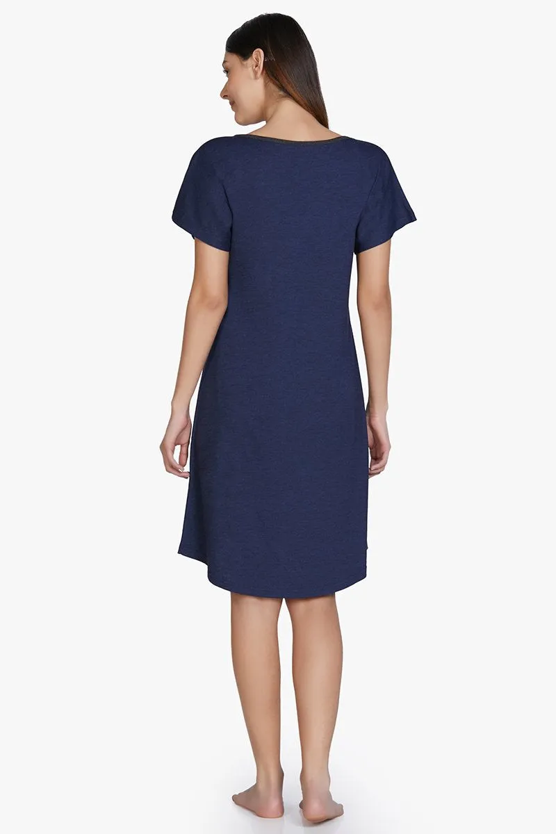 Cotton Blend Sleep Dress - Navy