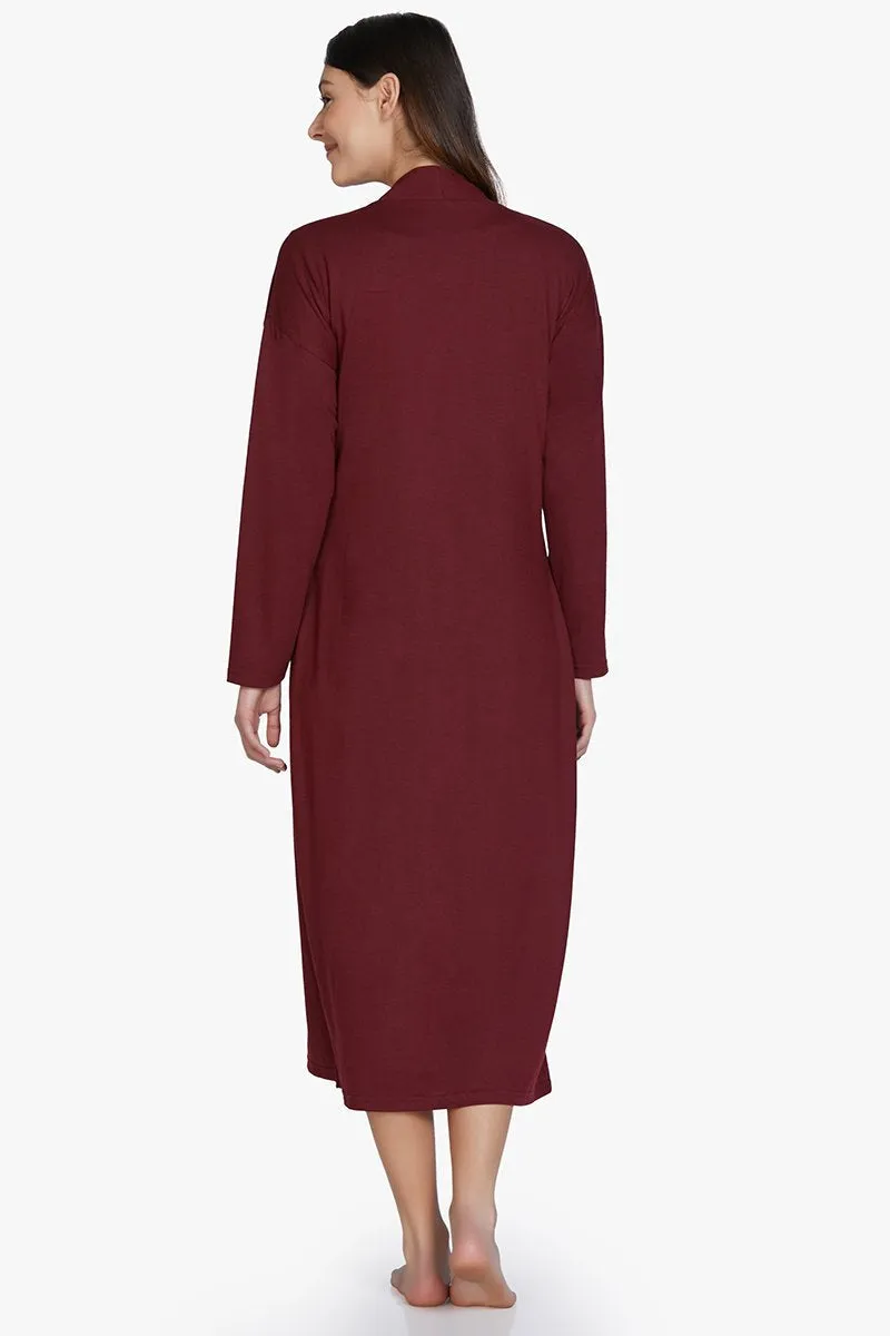 Cotton Blend Sleep Robe - Maroon