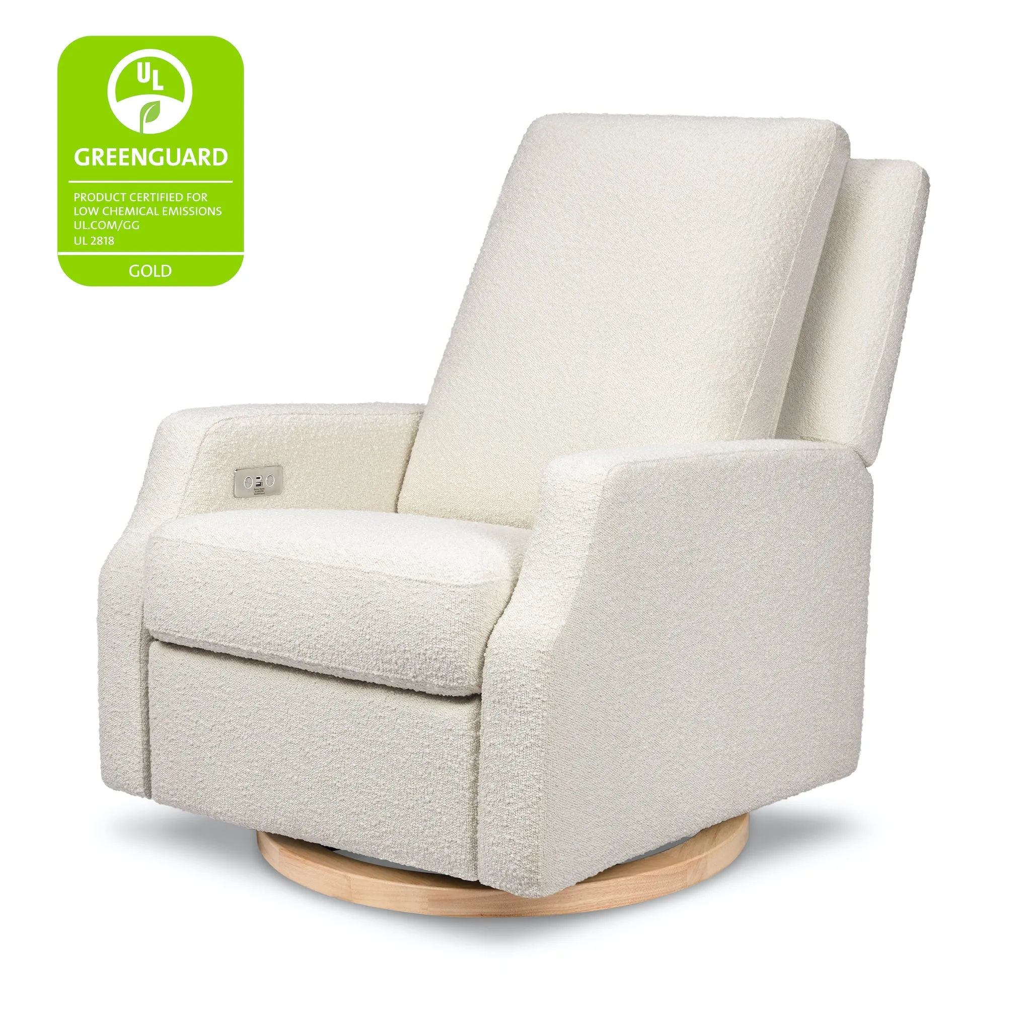 Crewe Electronic Recliner and Swivel Glider - Ivory Boucle with Light Wood Base