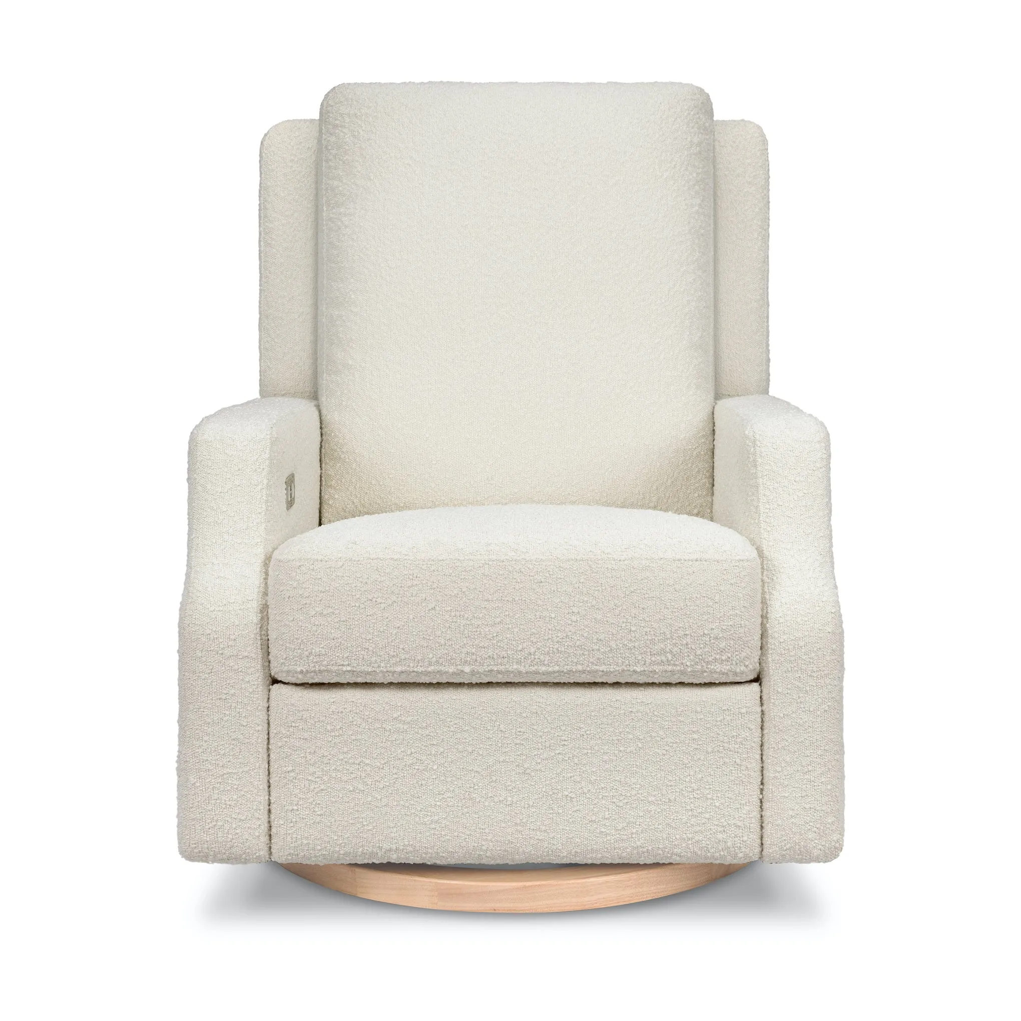 Crewe Electronic Recliner and Swivel Glider - Ivory Boucle with Light Wood Base