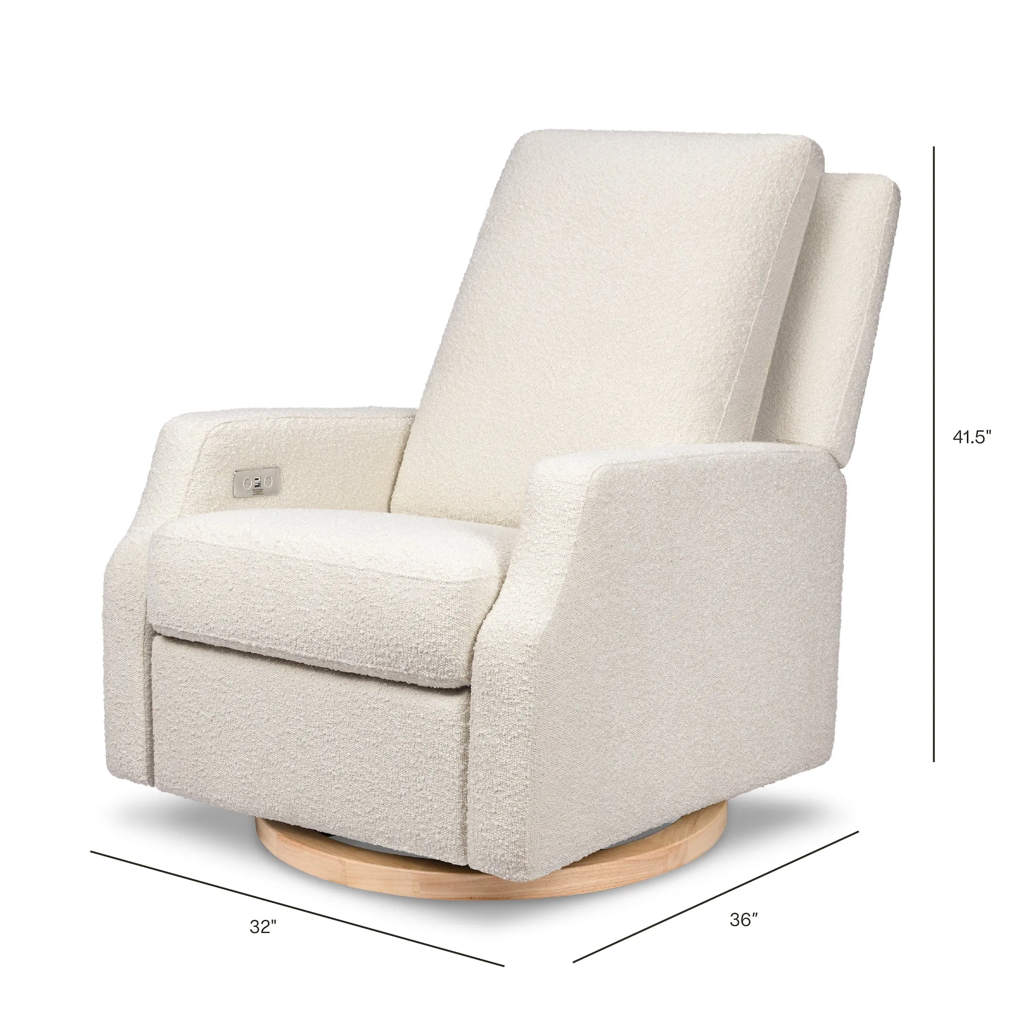 Crewe Electronic Recliner and Swivel Glider - Ivory Boucle with Light Wood Base