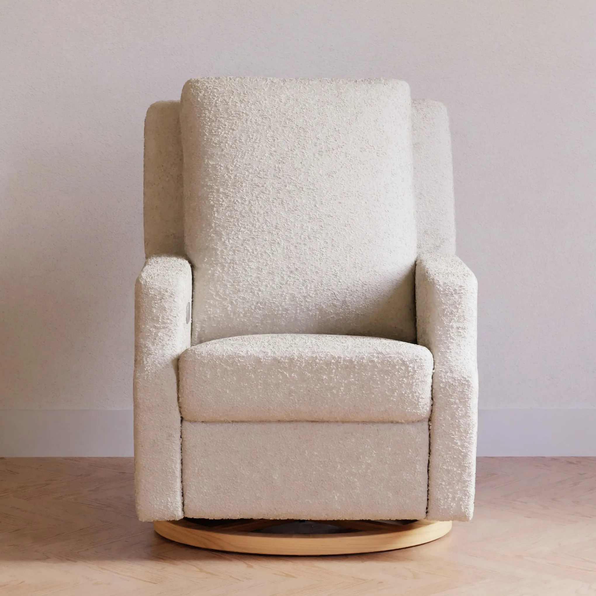 Crewe Electronic Recliner and Swivel Glider - Ivory Boucle with Light Wood Base