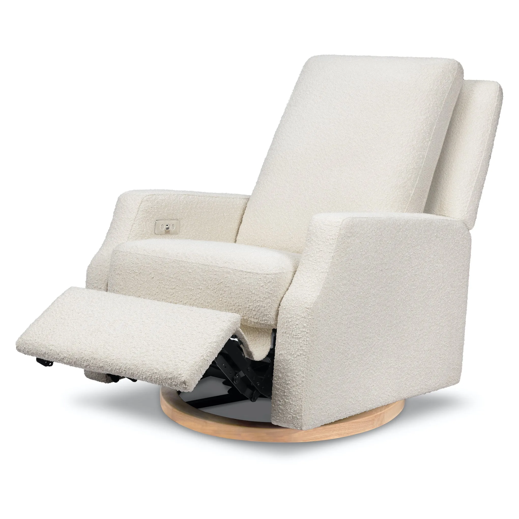 Crewe Electronic Recliner and Swivel Glider - Ivory Boucle with Light Wood Base