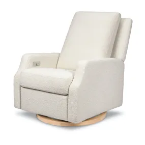 Crewe Electronic Recliner and Swivel Glider - Ivory Boucle with Light Wood Base